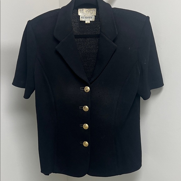 St. John Knit Short Sleeve Blazer with Gold Buttons - Picture 1 of 7